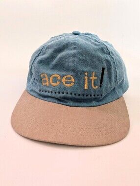 Vintage Texace Ace It Graphic Baseball Cap Made In USA Blue Brown Strapback Hat